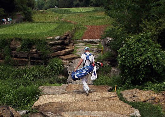 painting of golfer walking