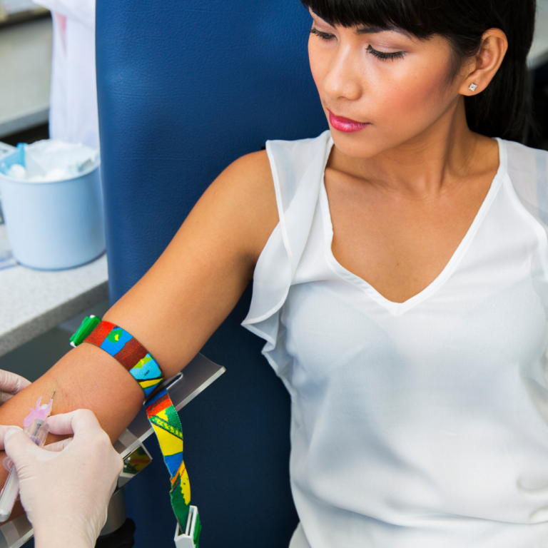 Woman giving blood