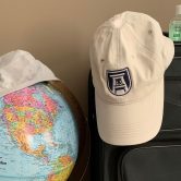 globe, mask, hat, suitcase