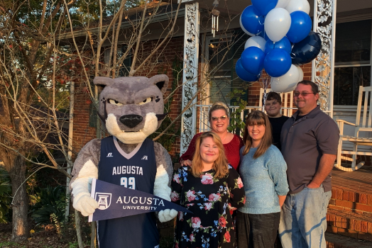 People with mascot