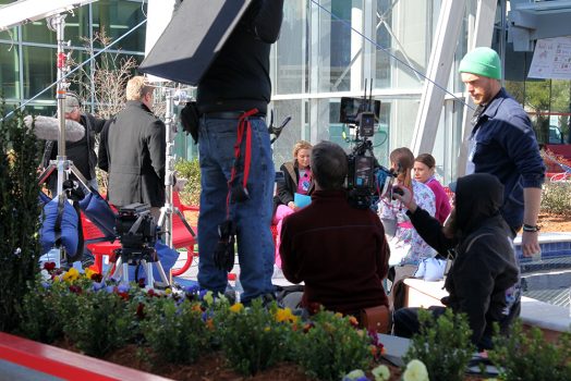 movie crew outside hospital