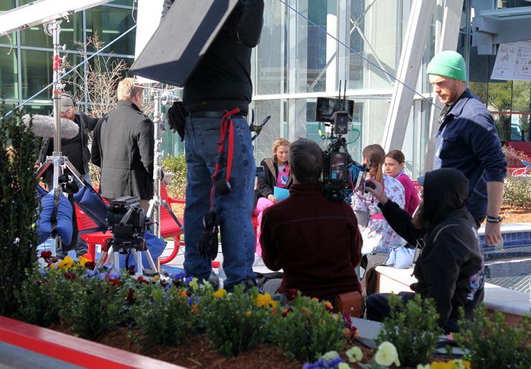 movie crew outside hospital