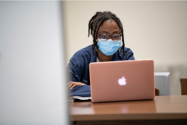woman using computer