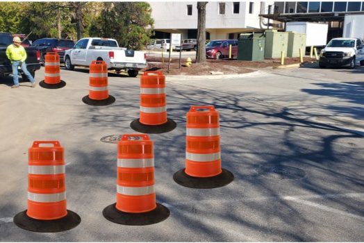 orange and white construction barrels