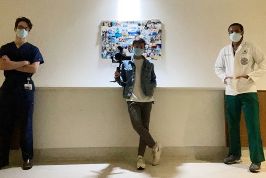 Three men standing