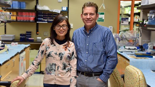 Drs. Xiaochun Long (on left) and Joseph Miano stand in their lab together