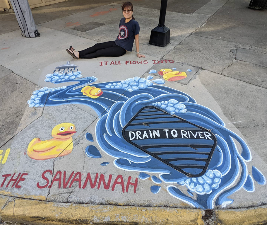 Woman with mural