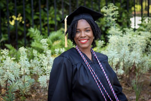 Woman wearing a graduation gown