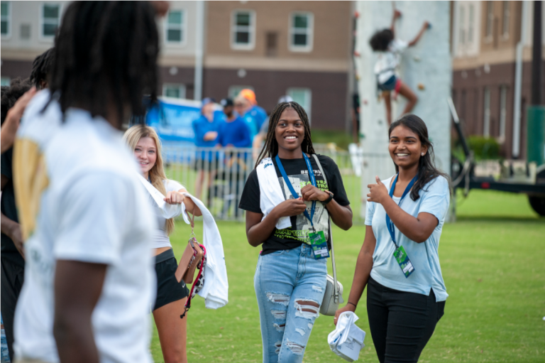 women smiling and laughing