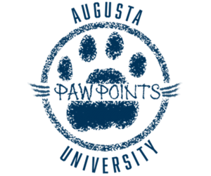 the Paw Points program logo: a blue paw with text reading "Augusta University Paw Points"