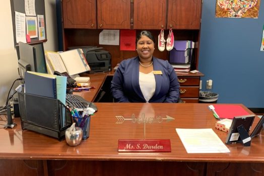 woman sitting at desk