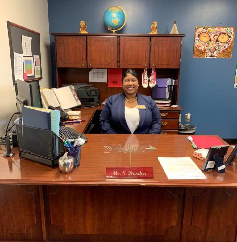 woman sitting at desk