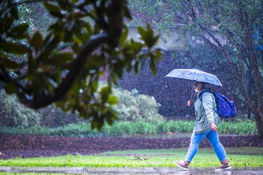 someone walking in the rain