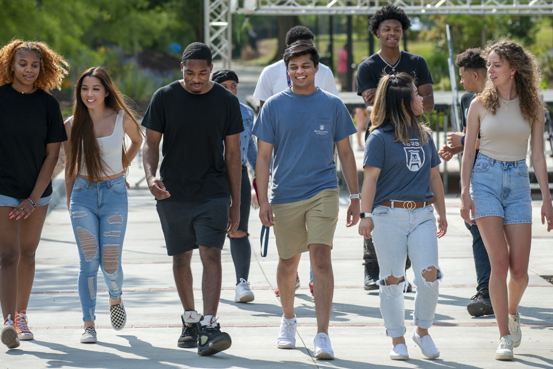 group of students walking outdoors