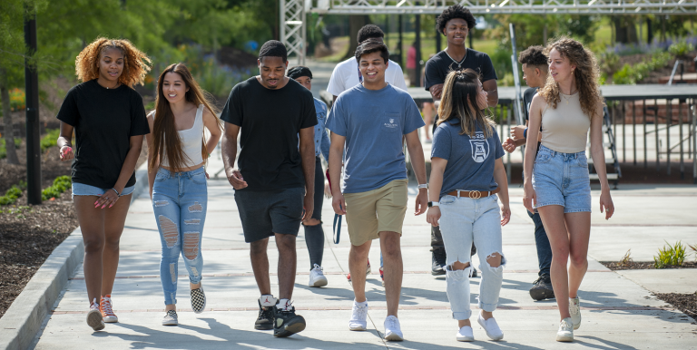 group of students walking outdoors