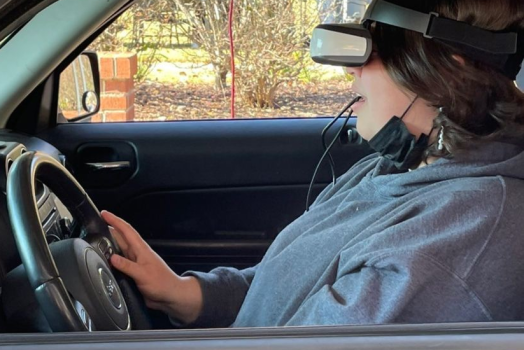 student using a DUI simulator