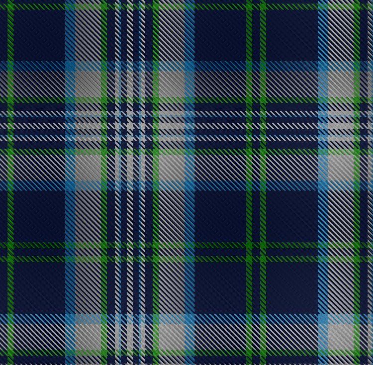 a plaid tartan pattern, featuring blue, grey and green colors