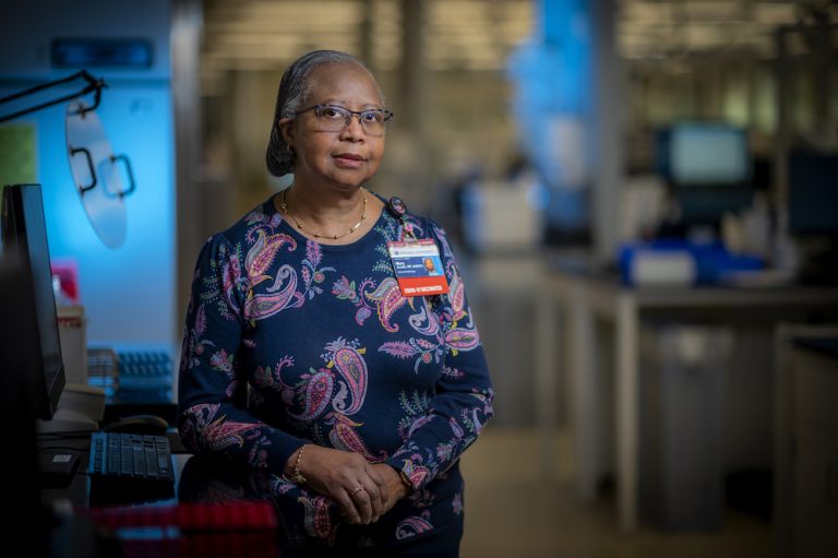 Woman standing in the Core Lab