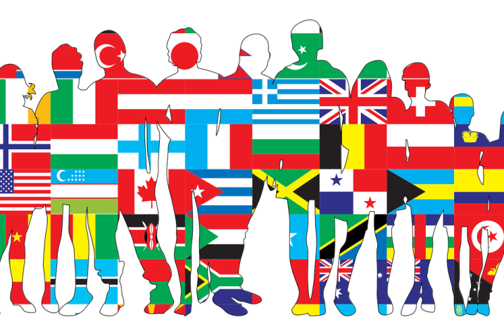 people with different international flags on their silhouettes