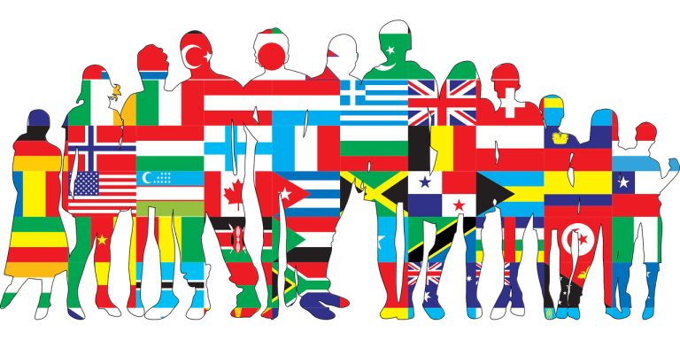 people with different international flags on their silhouettes