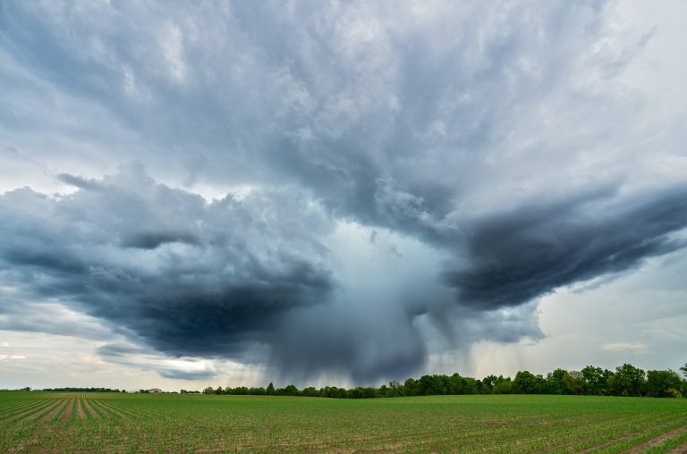 storm approaching over a field of grass