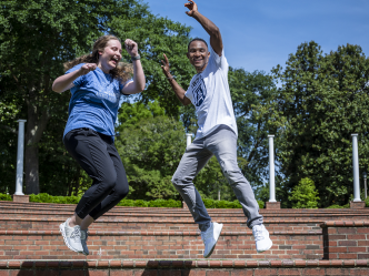 students jumping