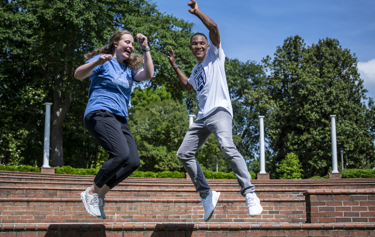 students jumping