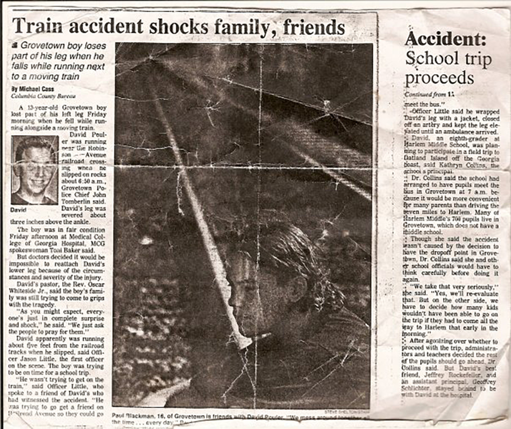 old newspaper clipping describing a train accident