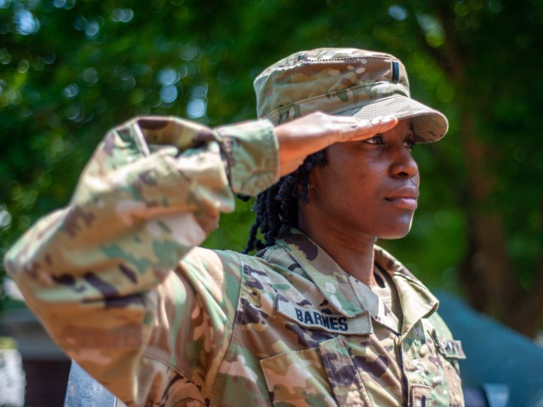 Photo of Lt. Felina Barnes saluting