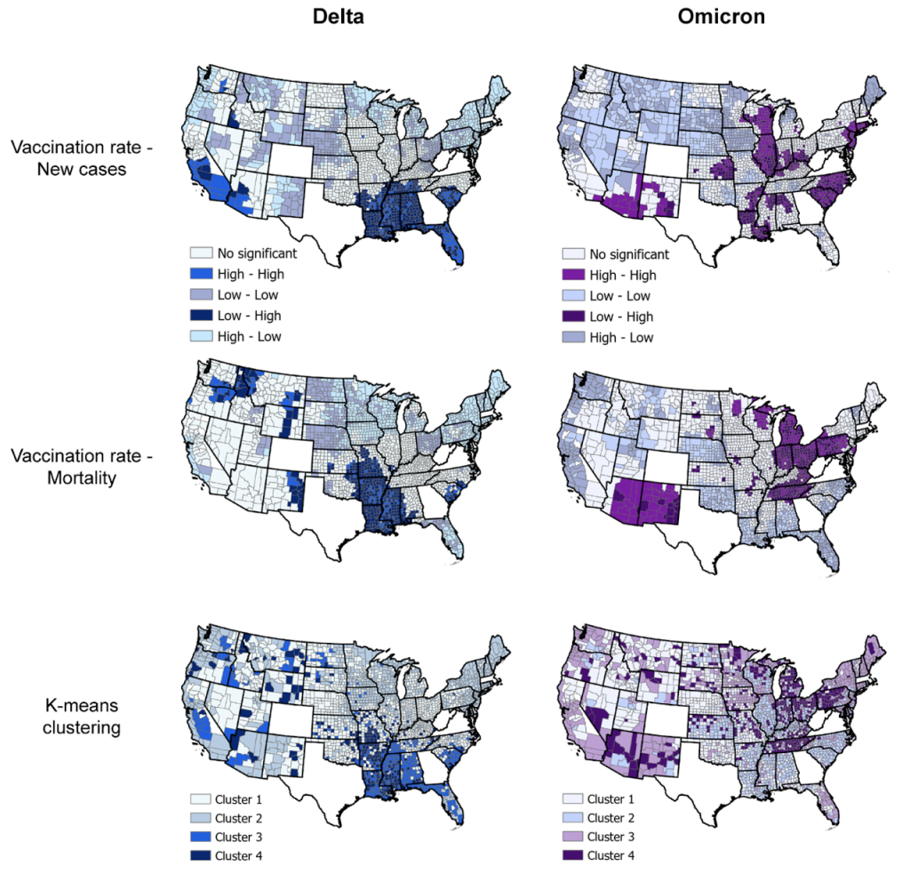 Graphic depicting spread of omicron and delta variants of COVID-19 across the U.S.