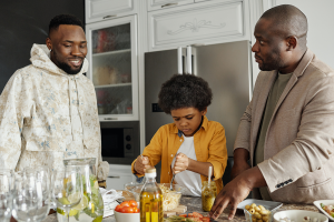 family cooking dinner together