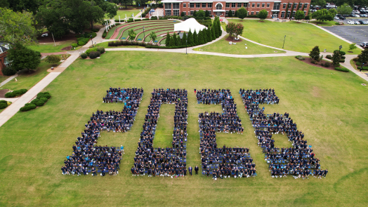 aerial photo of students arranged in formation that reads "2026"
