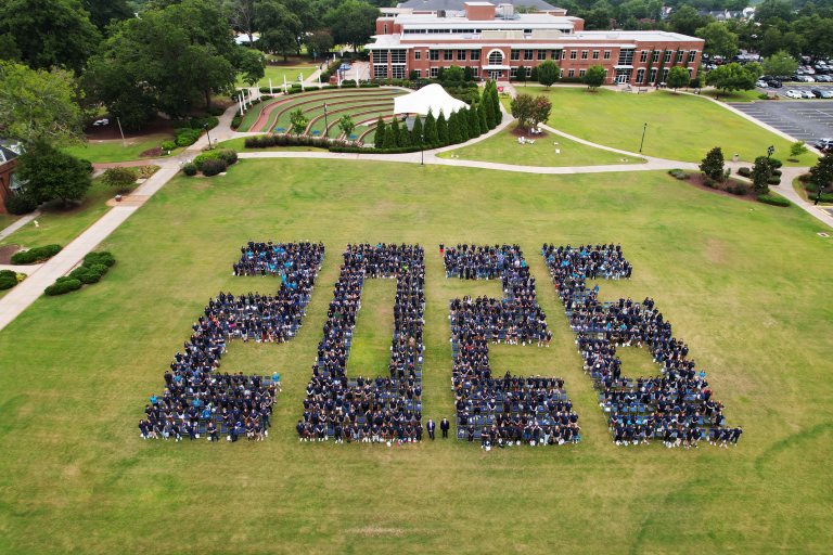 aerial photo of students arranged in formation that reads "2026"