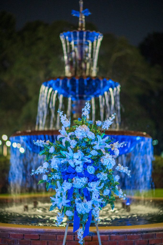 flowers by a fountain