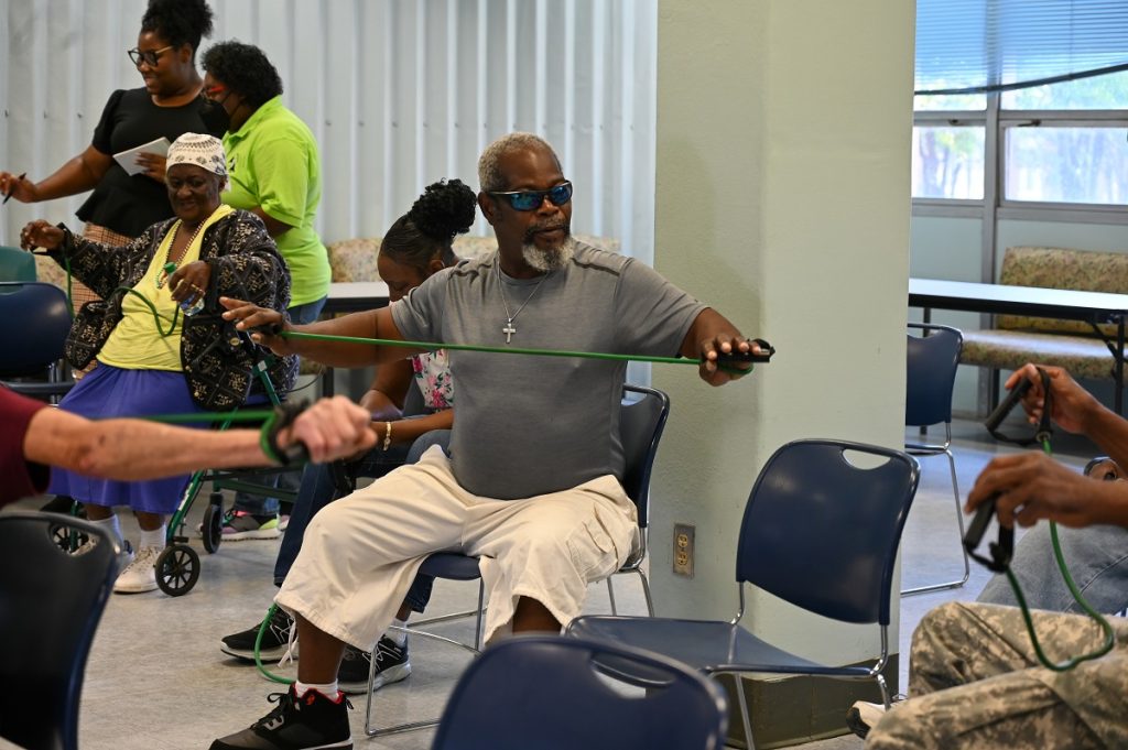 man using exercise band