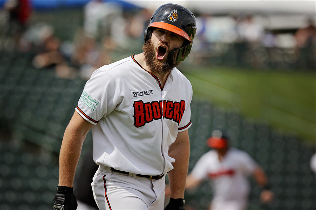 baseball player shouting excitedly