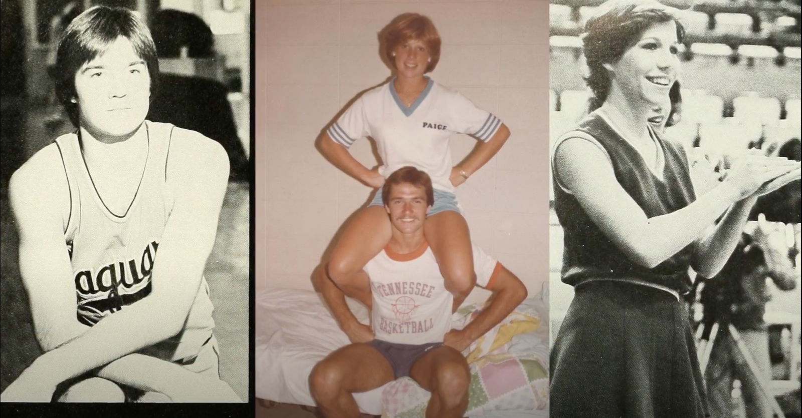 collage of a young man and young woman doing college athletics
