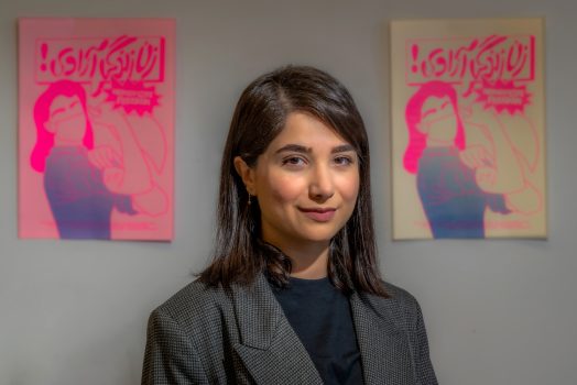 Woman standing with art