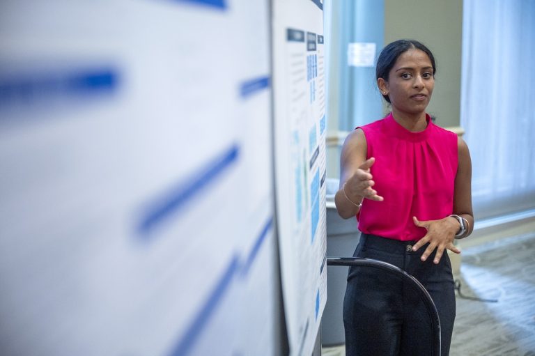 young lady gives presentation