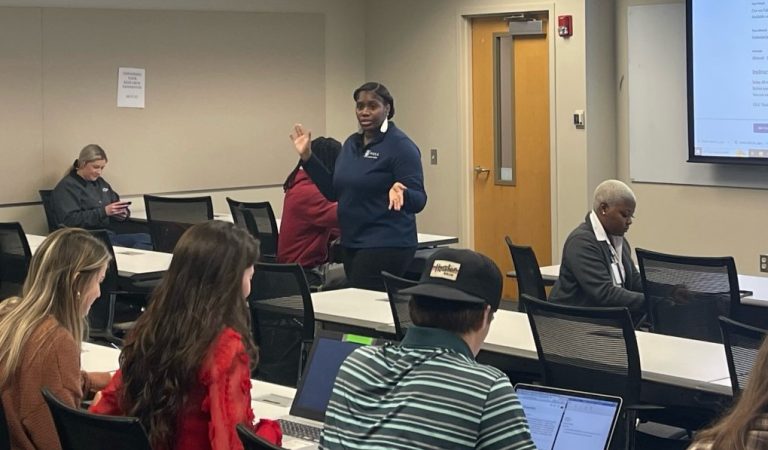 Woman teaching class