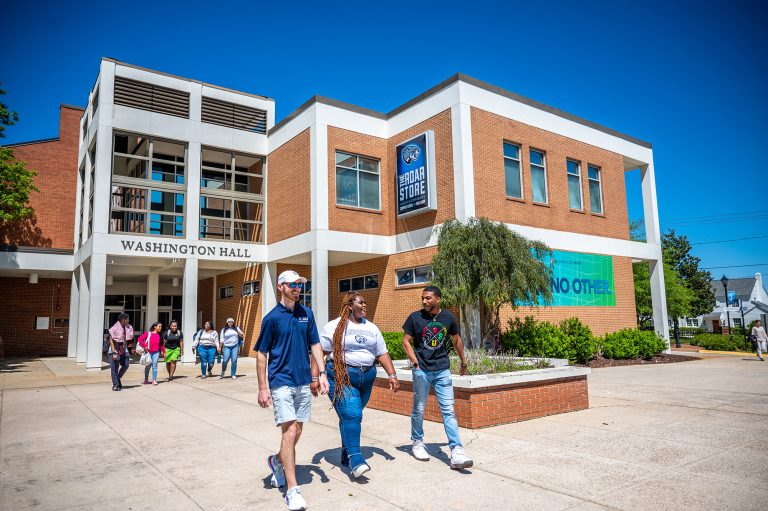 Students walking on college campus