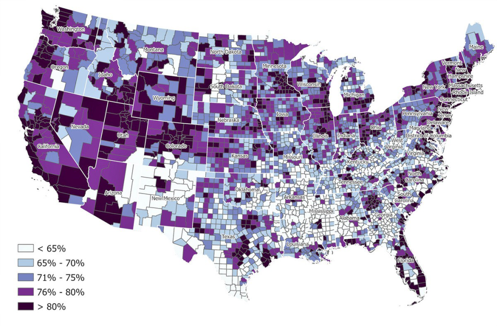 Map showing high-speed internet coverage in the US