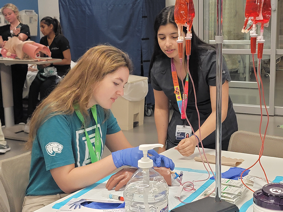 Two women looking over medical information