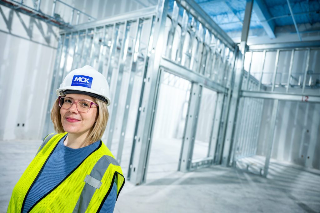 woman standing in a construction site