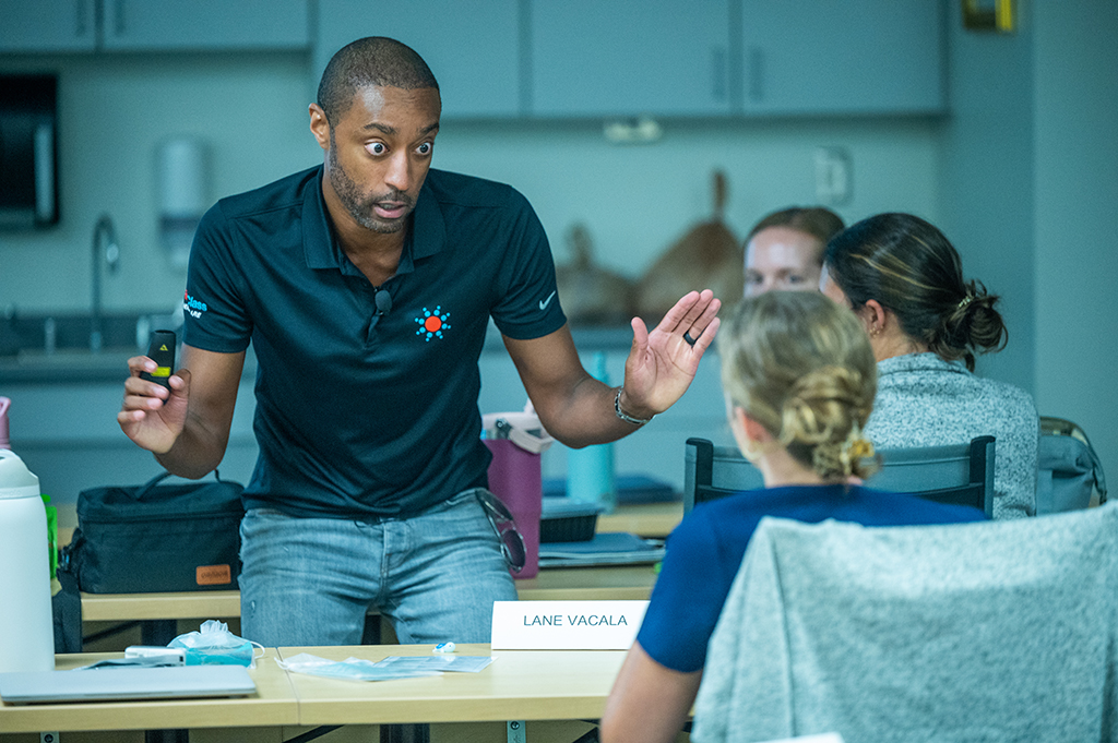 Man talking to a female student