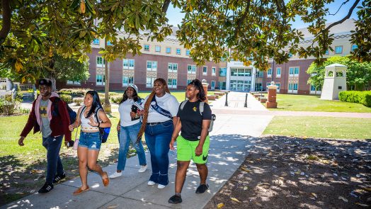 Students walking on college campus