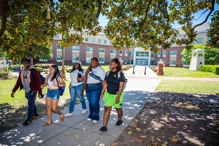 Students walking on college campus