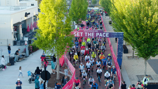 Overhead shot of people riding through downtown Augusta