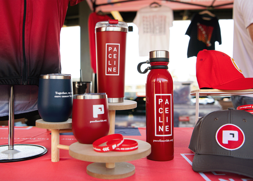 Table with Paceline merchandise. 