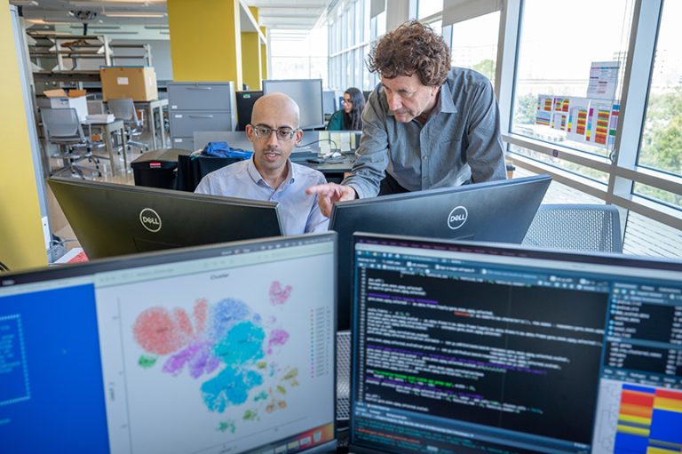 Two men working at computer